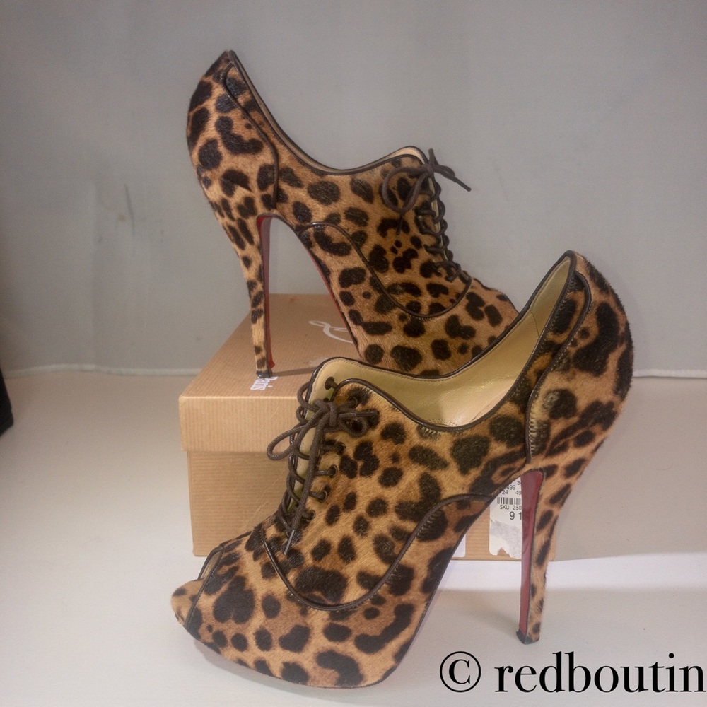 Traded 👠Derby leopard pony hair open toe booties - Picture 2 of 8